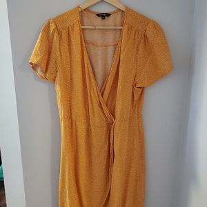 Mustard Yellow Faux-Wrap Mini Dress